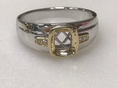 Custom 10K White & Yellow Gold Semi Mount Ring Setting Cushion CU 7.5 x 6.5 x 4.5mm with Lab-Grown Diamond Accents Size 12.25 Syzjewelry