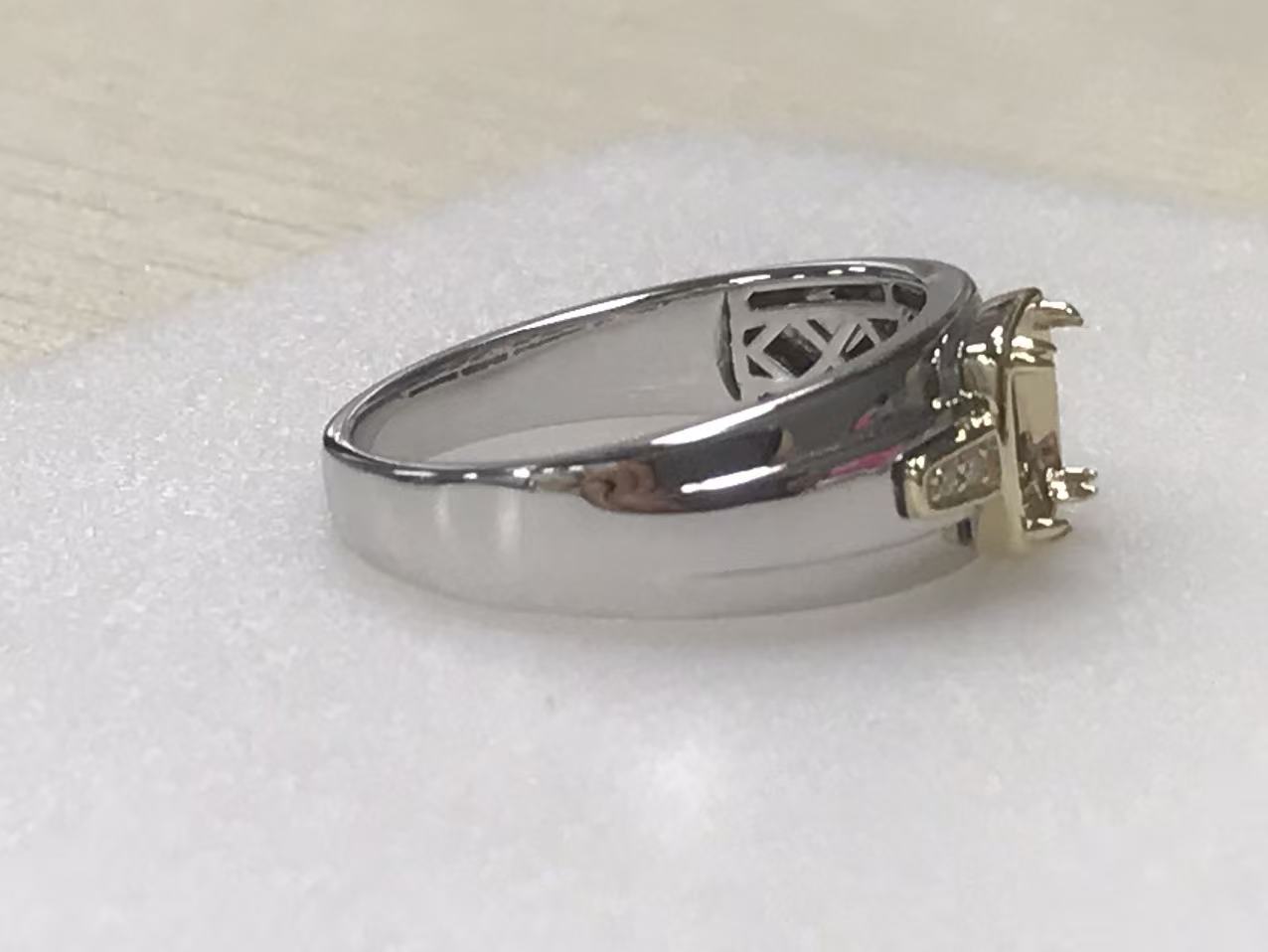 Custom 10K White & Yellow Gold Semi Mount Ring Setting Cushion CU 7.5 x 6.5 x 4.5mm with Lab-Grown Diamond Accents Size 12.25 Syzjewelry
