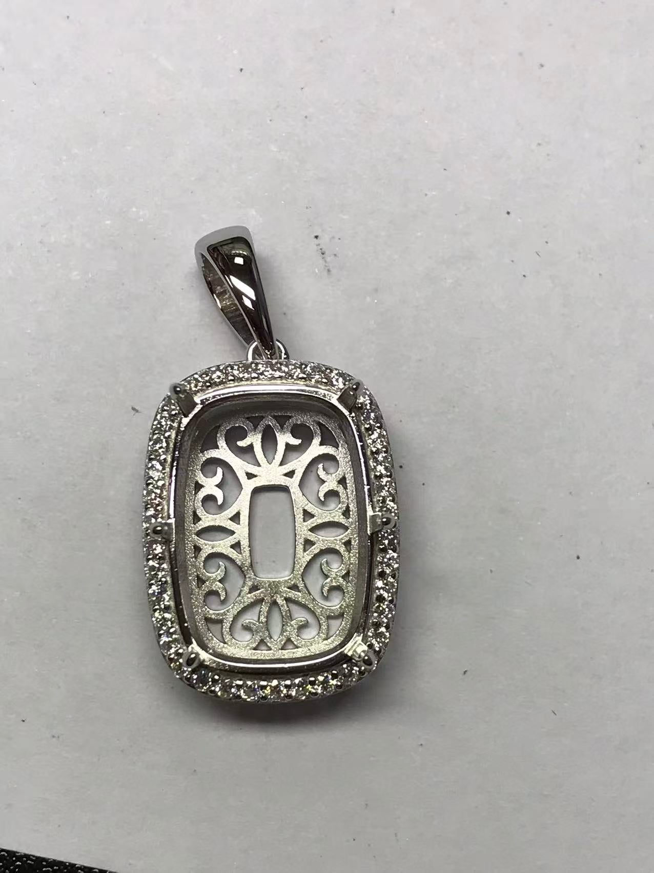 Sterling Silver Semi Mount Pendant Setting Cushion CU 19x13mm Syzjewelry