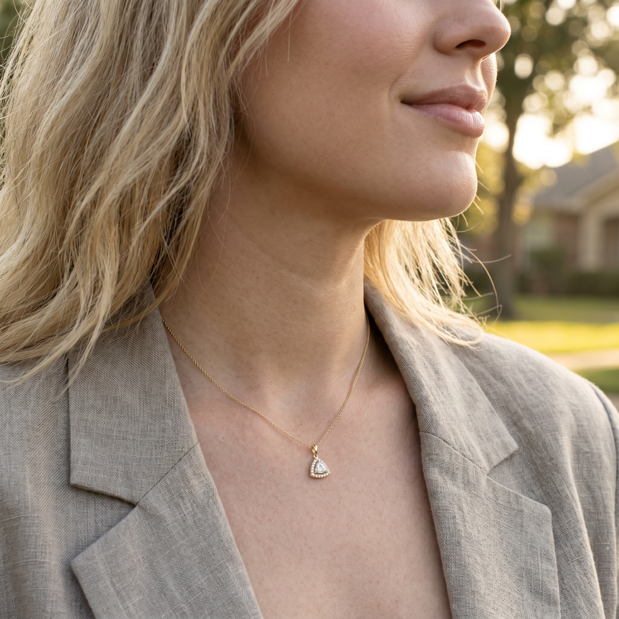 Sterling Silver Semi Mount Pendant Setting Trillion TR 7x7mm Halo Syzjewelry