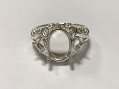Sterling Silver Semi Mount Ring Setting Oval OV 14x10mm Art Deco Style Syzjewelry