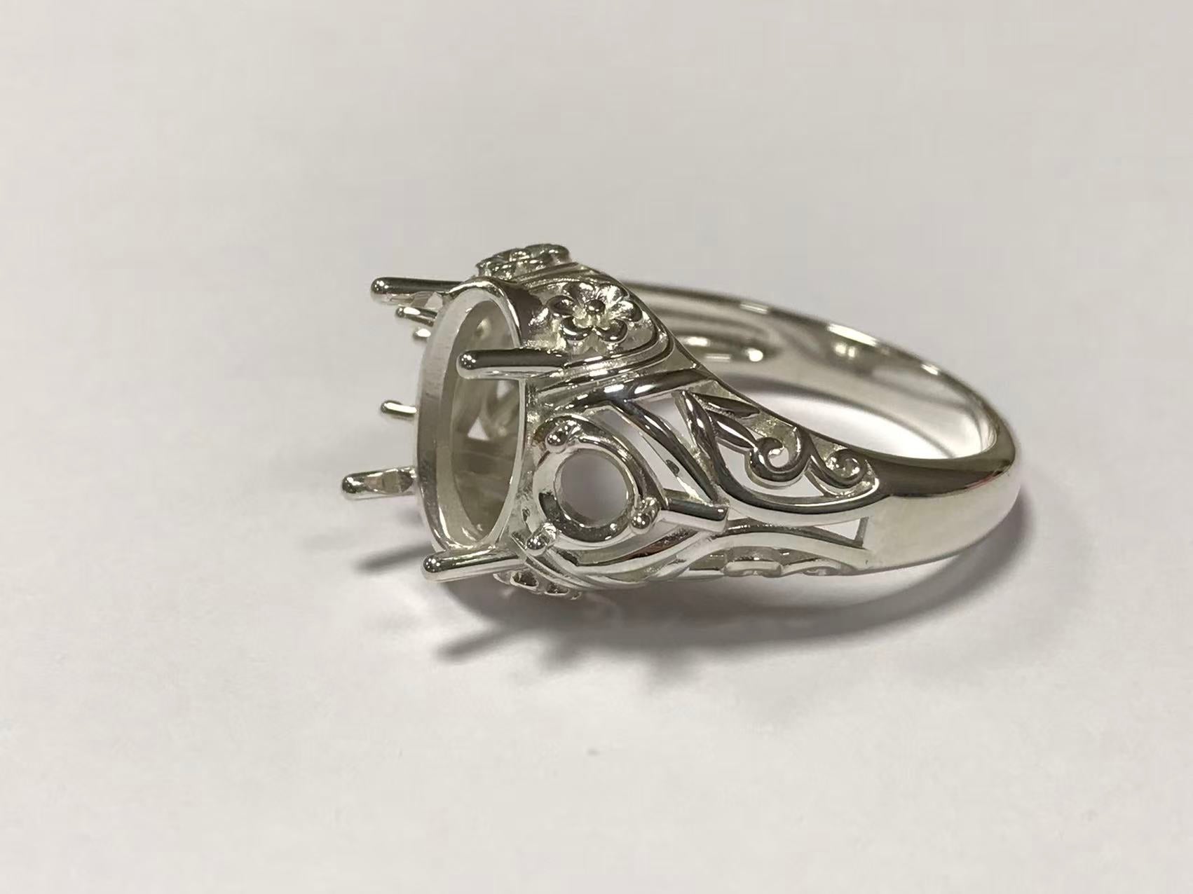Sterling Silver Semi Mount Ring Setting Oval OV 14x10mm Art Deco Style Syzjewelry