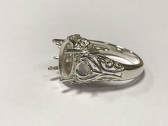 Sterling Silver Semi Mount Ring Setting Oval OV 14x10mm Art Deco Style Syzjewelry