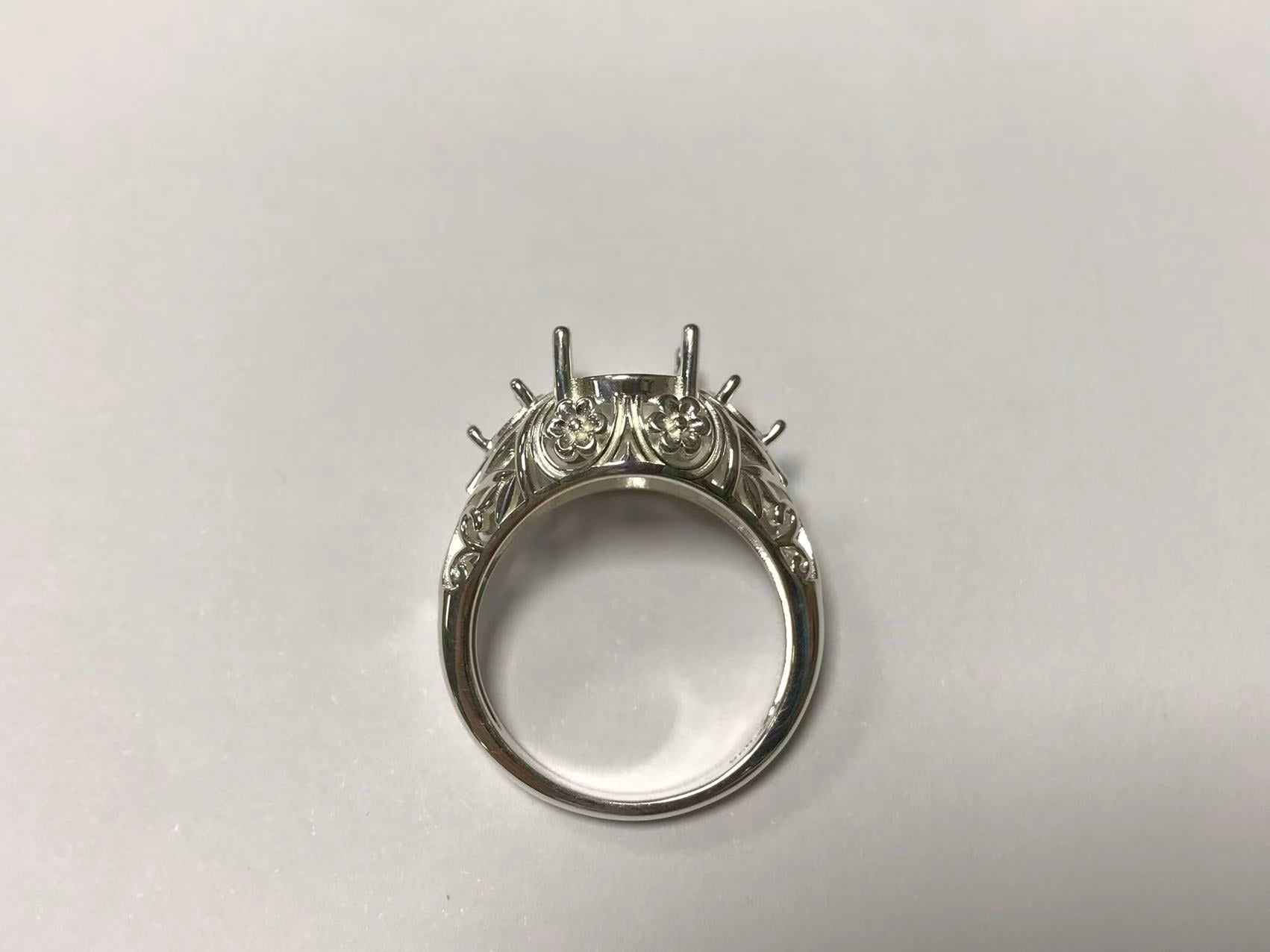 Sterling Silver Semi Mount Ring Setting Oval OV 14x10mm Art Deco Style Syzjewelry