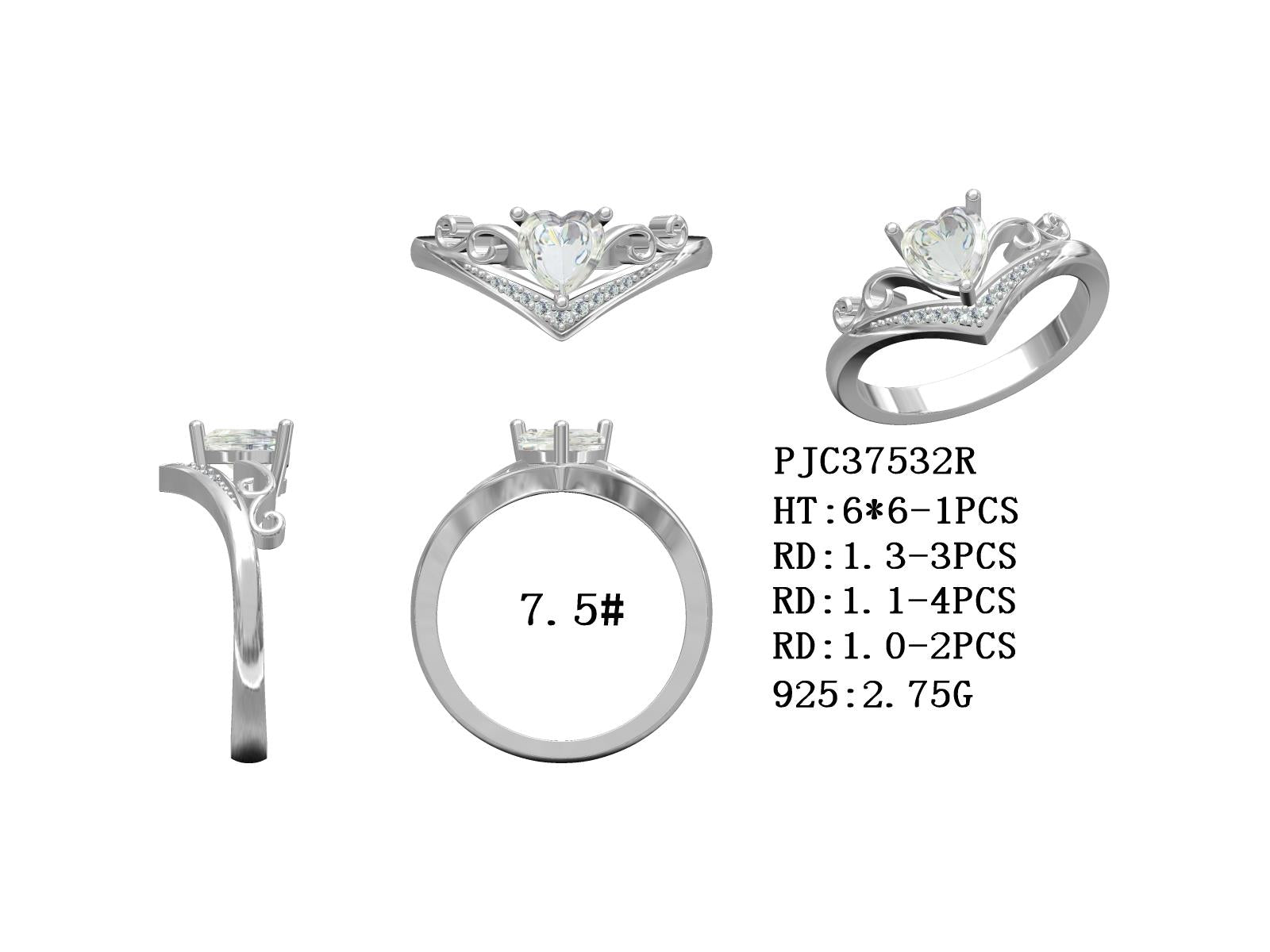 Sterling Silver Semi Mount Ring Setting heart HT 6x6mm with CZ Accents Syzjewelry