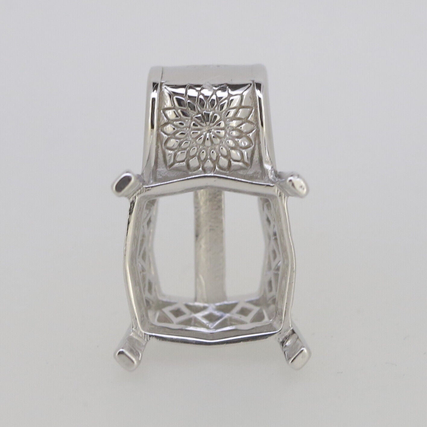 Sterling Silver Semi Mount Pendant Setting Princess SQ 12x12mm CU13x13mm Art Nouveau Style Syzjewelry