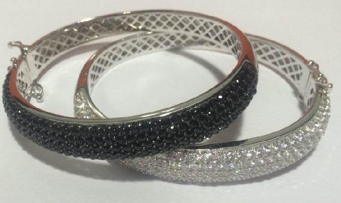 Sterling Silver Bracelet Round RD 2x2mm Bangle Bracelet W/ Black Moissanite or White Moissanite - Syzjewelry