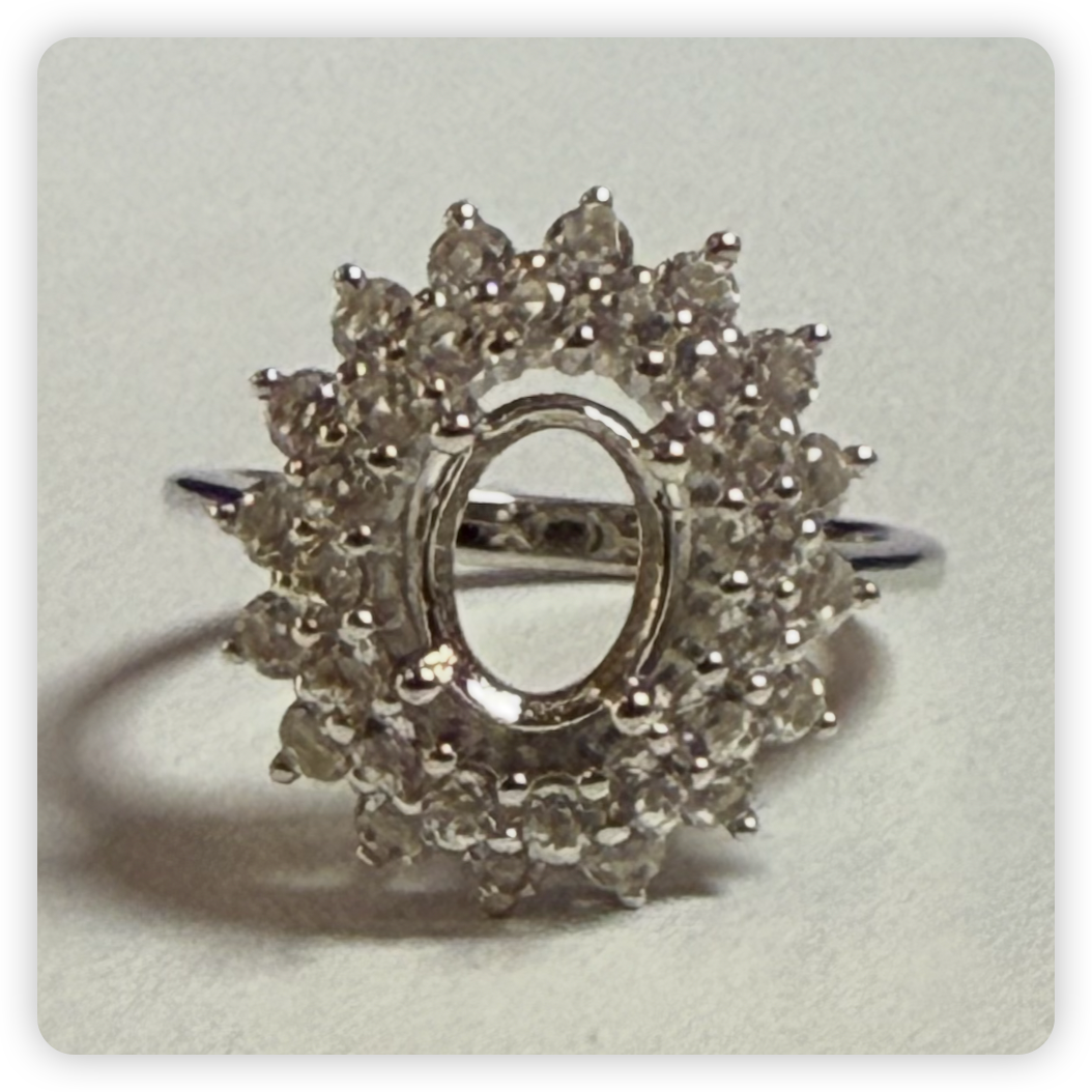 Sterling Silver Semi Mount Ring Setting OV 8X6mm White Topaz Double Halo DHJ