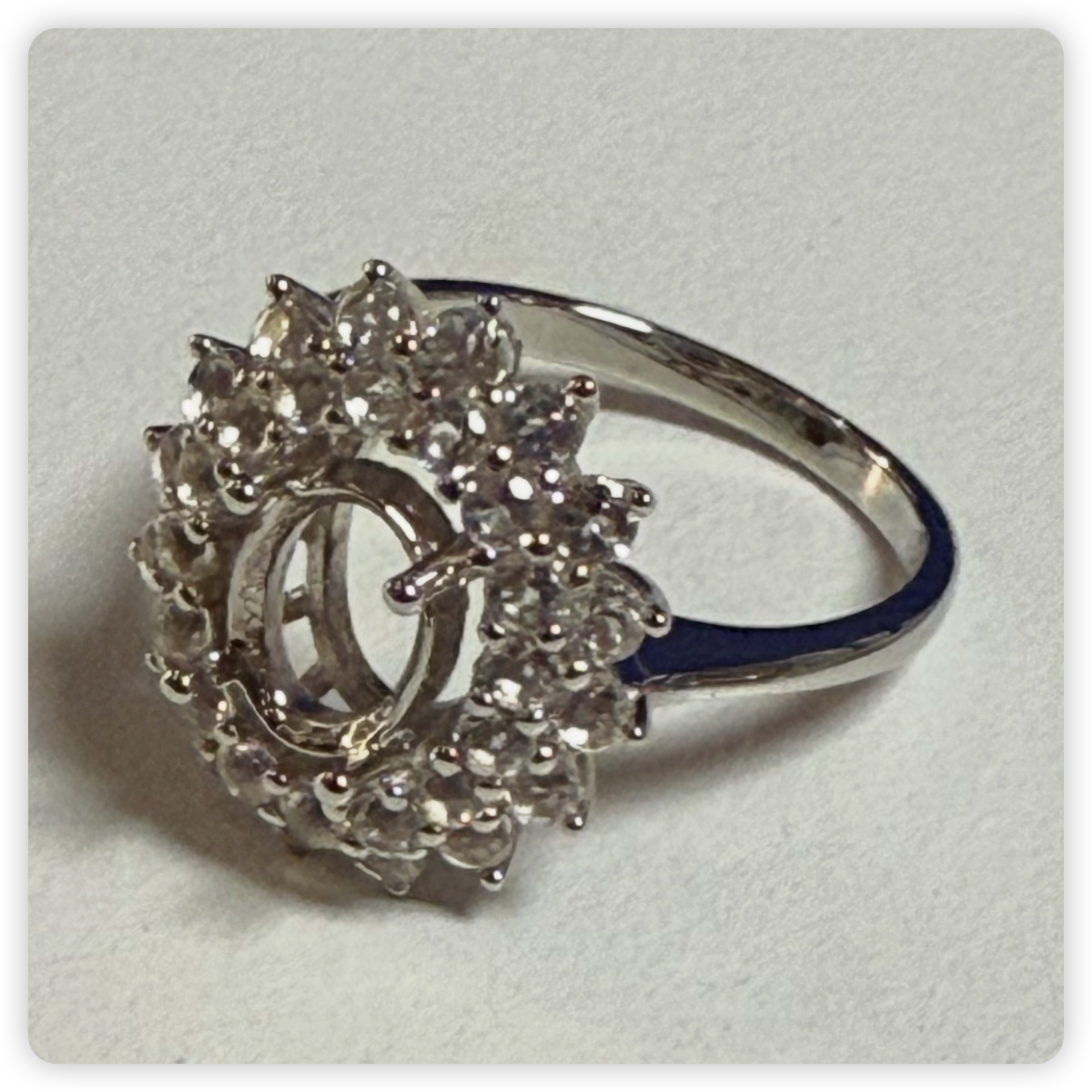 Sterling Silver Semi Mount Ring Setting OV 8X6mm White Topaz Double Halo DHJ