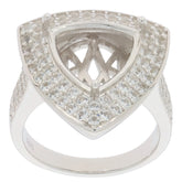 Sterling Silver Semi Mount Ring Setting TRI 12X12mm Double Halo DHJ