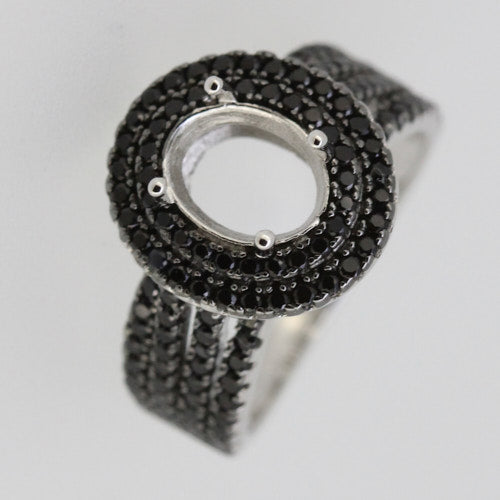 Sterling Silver Semi Mount Ring Setting OV 9X7mm Black Spinel Double Halo Moissanite Topaz or Diamond Syzjewelry