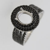 Sterling Silver Semi Mount Ring Setting OV 9X7mm Black Spinel Double Halo Moissanite Topaz or Diamond Syzjewelry