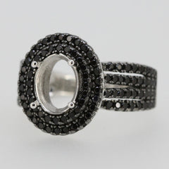 Sterling Silver Semi Mount Ring Setting OV 9X7mm Black Spinel Double Halo Moissanite Topaz or Diamond Syzjewelry