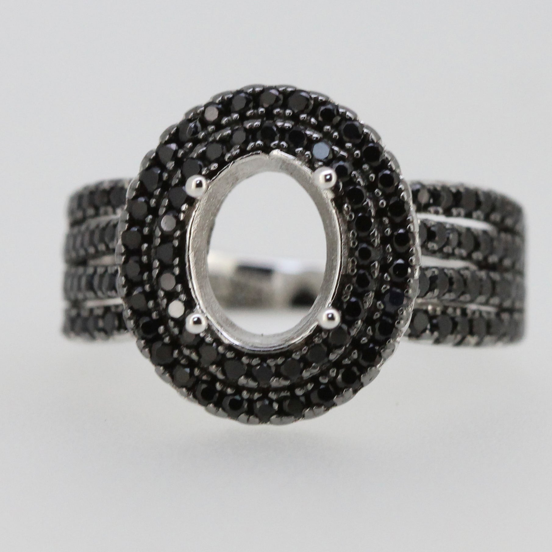 Sterling Silver Semi Mount Ring Setting OV 9X7mm Black Spinel Double Halo Moissanite Topaz or Diamond Syzjewelry