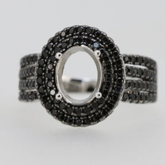 Sterling Silver Semi Mount Ring Setting OV 9X7mm Black Spinel Double Halo Moissanite Topaz or Diamond Syzjewelry