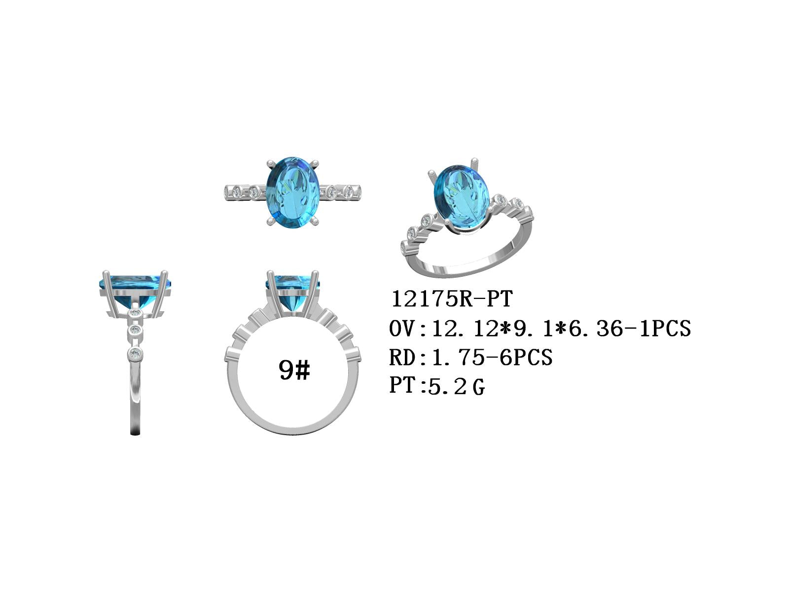 Platinum Semi Mount Ring Setting Oval OV 12.12x9.10x6.36mm with SI1/SI2 Natural Diamonds Size 9 Syz Jewelry