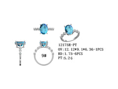 Platinum Semi Mount Ring Setting Oval OV 12.12x9.10x6.36mm with SI1/SI2 Natural Diamonds Size 9 Syz Jewelry