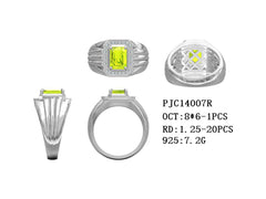 Men's Sterling Silver Semi Mount Ring Setting Emerald OCT 8X6mm Halo - Syzjewelry