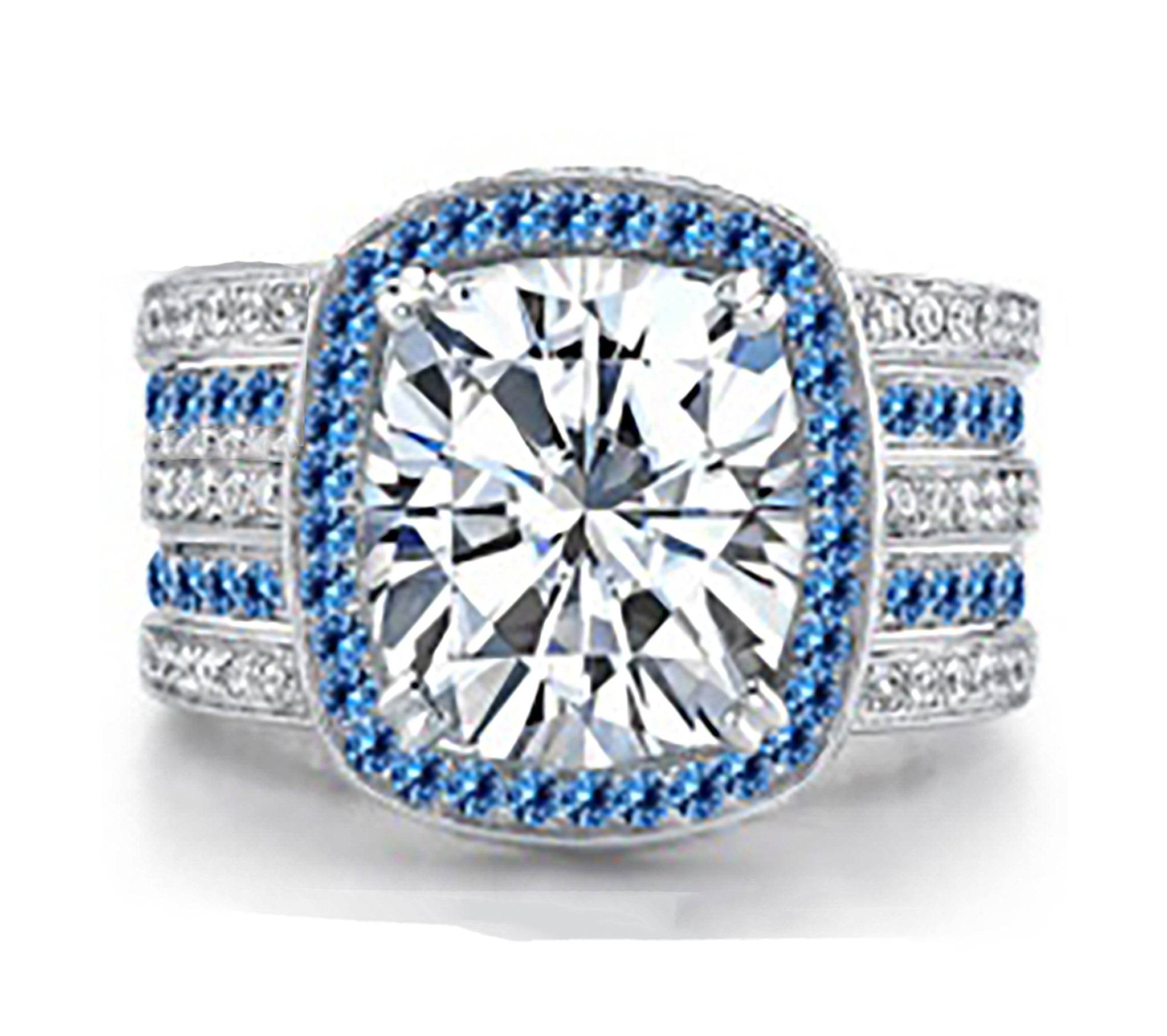 Sterling Silver Semi Mount Ring Setting Cushion CU 12X10mm Halo Topaz 5 Row Shank Engagement Ring - Syzjewelry