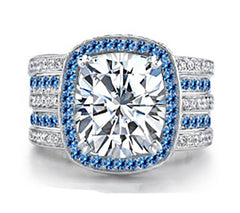 Sterling Silver Semi Mount Ring Setting Cushion CU 12X10mm Halo Topaz 5 Row Shank Engagement Ring - Syzjewelry