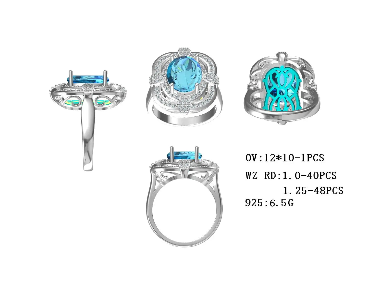 Sterling Silver Semi Mount Ring Setting Oval OV 12X10mm DHJ