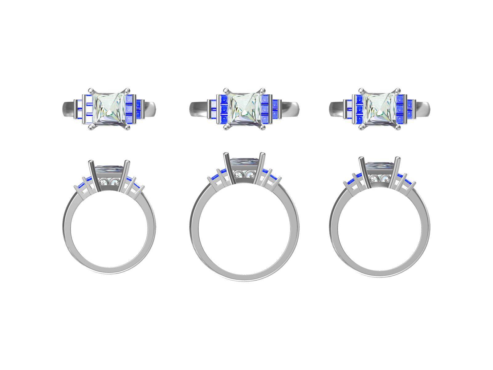 Sterling Silver Semi Mount Ring Setting Princess SQ 7X7mm with Bezel Set Accent - Syzjewelry