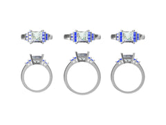 Sterling Silver Semi Mount Ring Setting Princess SQ 7X7mm with Bezel Set Accent - Syzjewelry