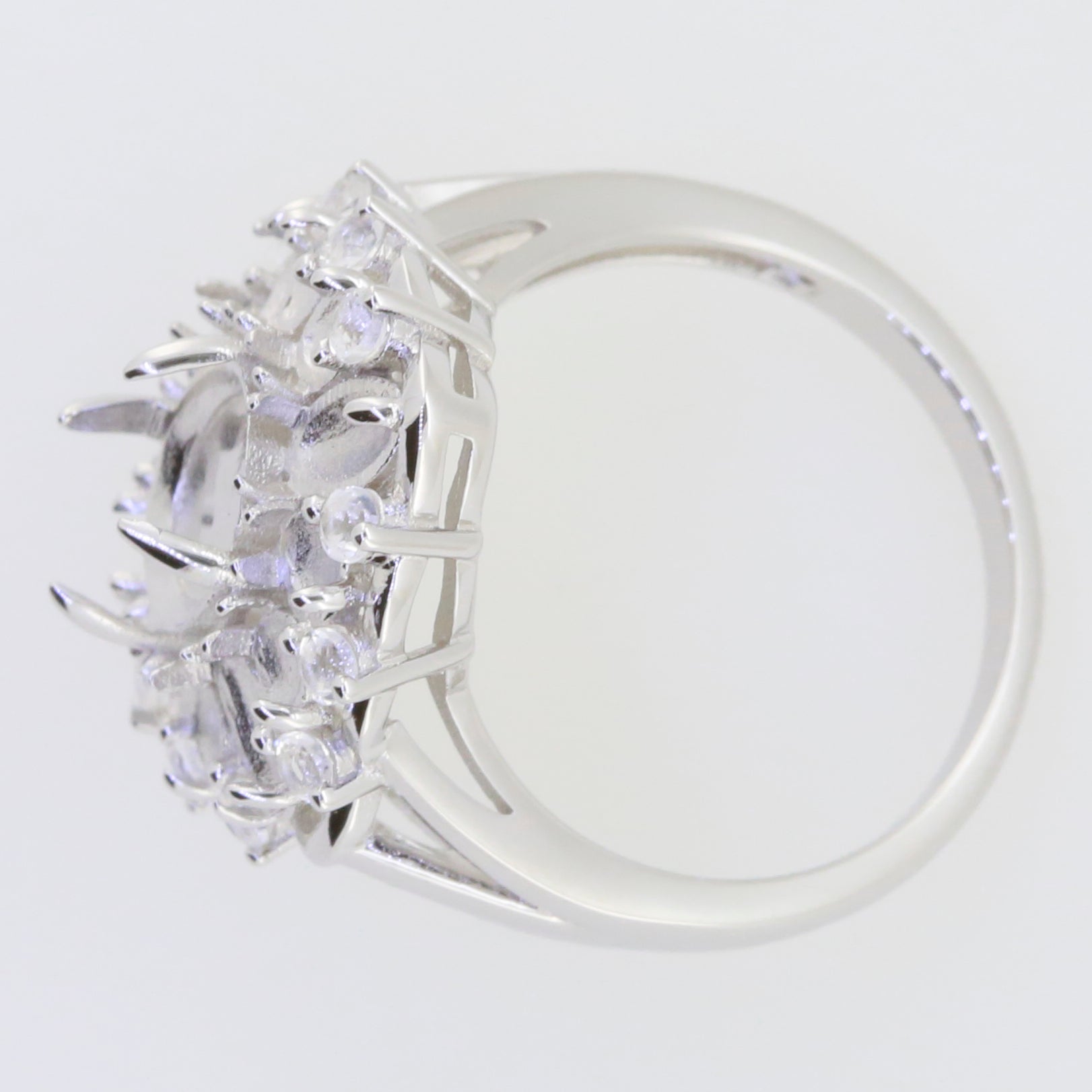 Sterling Silver Semi Mount Ring Setting Cab Oval OV 9X7mm OV 5x3mm RD3x3 Floral Cluster Statement Ring DHJ