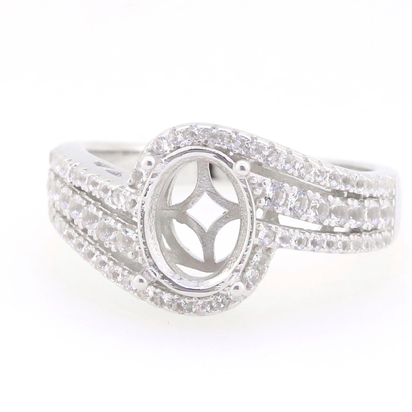 10K 14K Gold or Sterling Silver Semi Mount Ring Setting Oval OV 9X7mm Halo Bypass DHJ