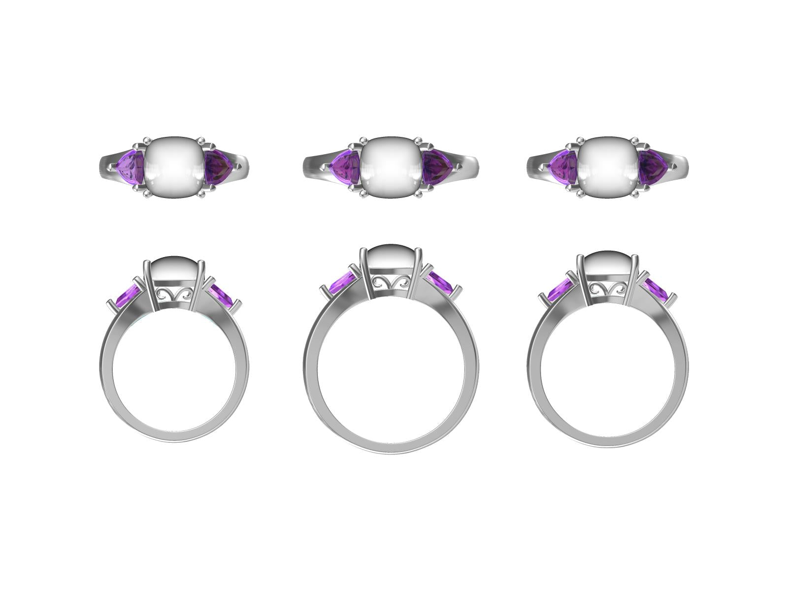 Sterling Silver Semi Mount Ring Setting Cabochon Cushion CU 8X8mm Tri 5x5mm 3 Stone Present Past and Future DHJ