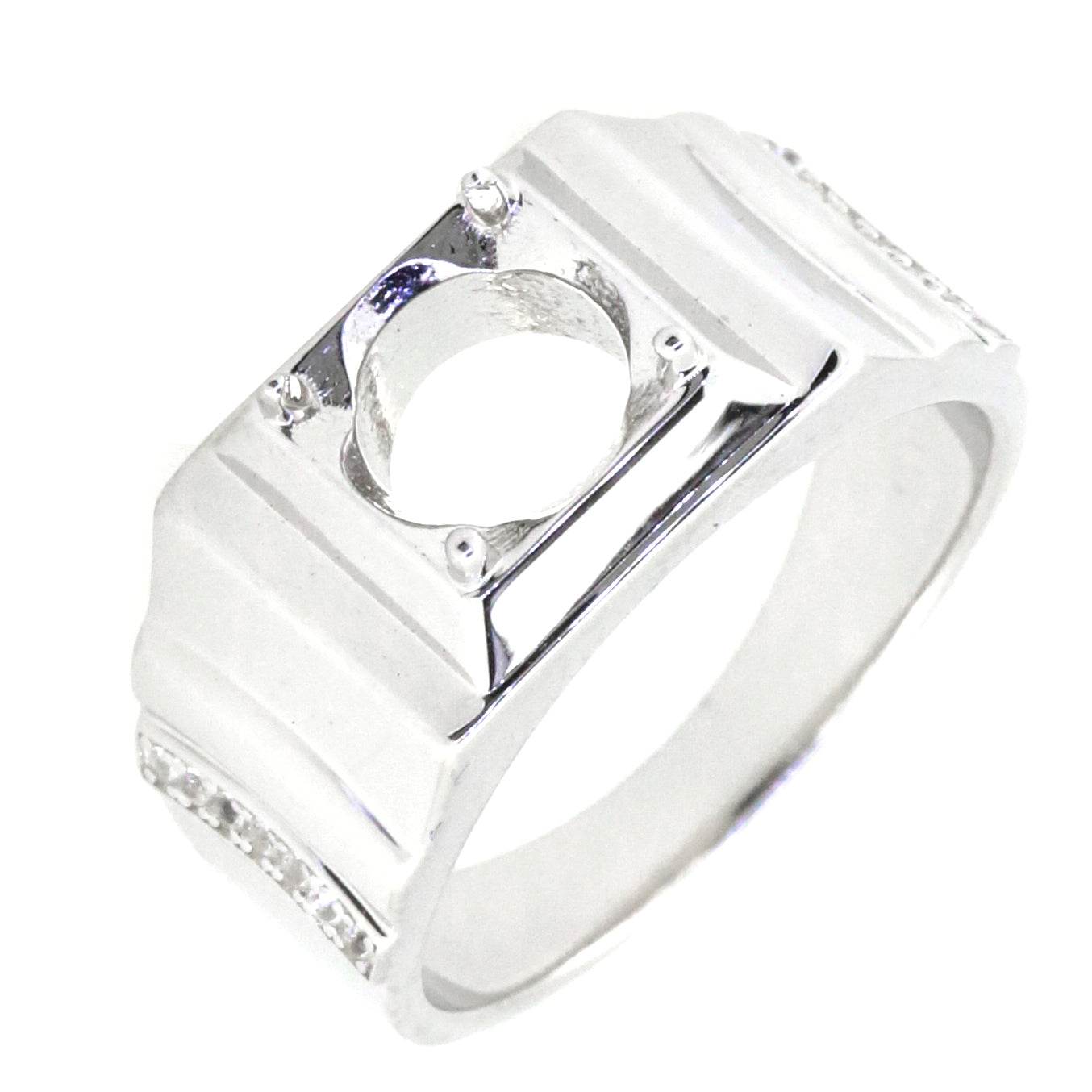 Men's Sterling Silver Semi Mount Ring Setting Round RD 8x8mm Ring with Accent - Syzjewelry