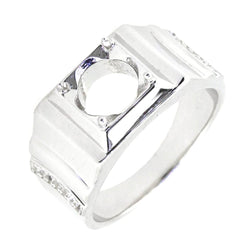 Men's Sterling Silver Semi Mount Ring Setting Round RD 8x8mm Ring with Accent - Syzjewelry