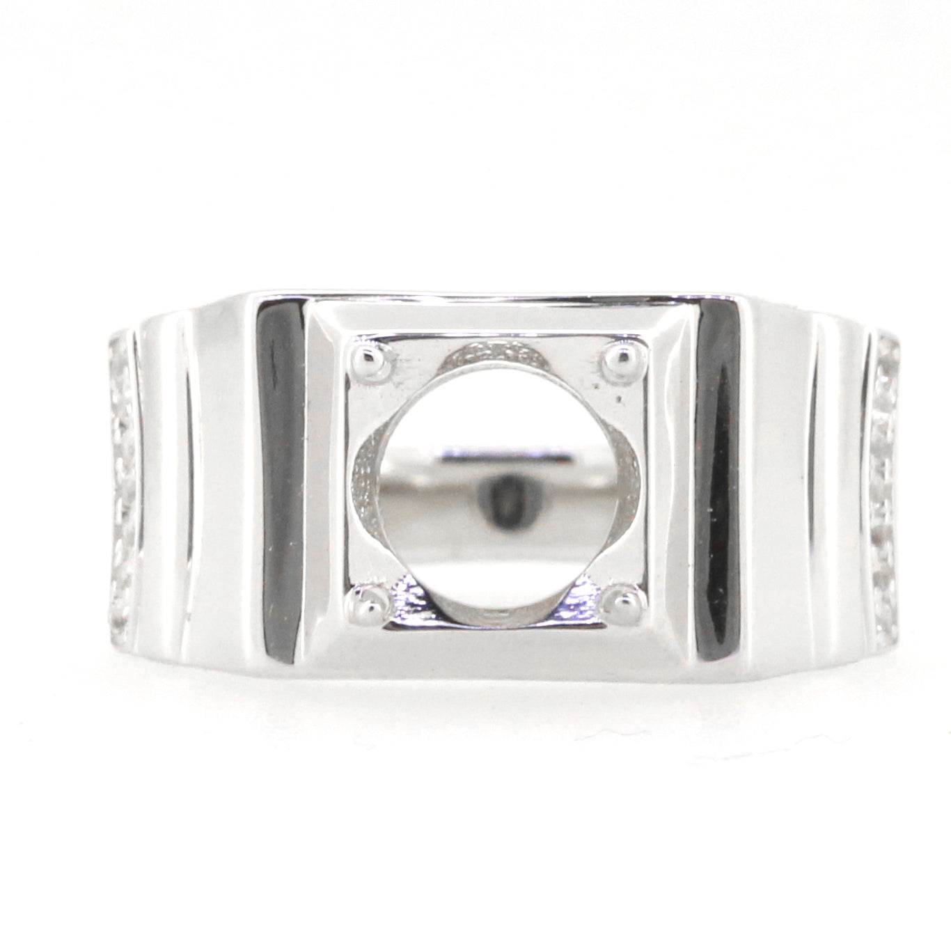Men's Sterling Silver Semi Mount Ring Setting Round RD 8x8mm Ring with Accent - Syzjewelry