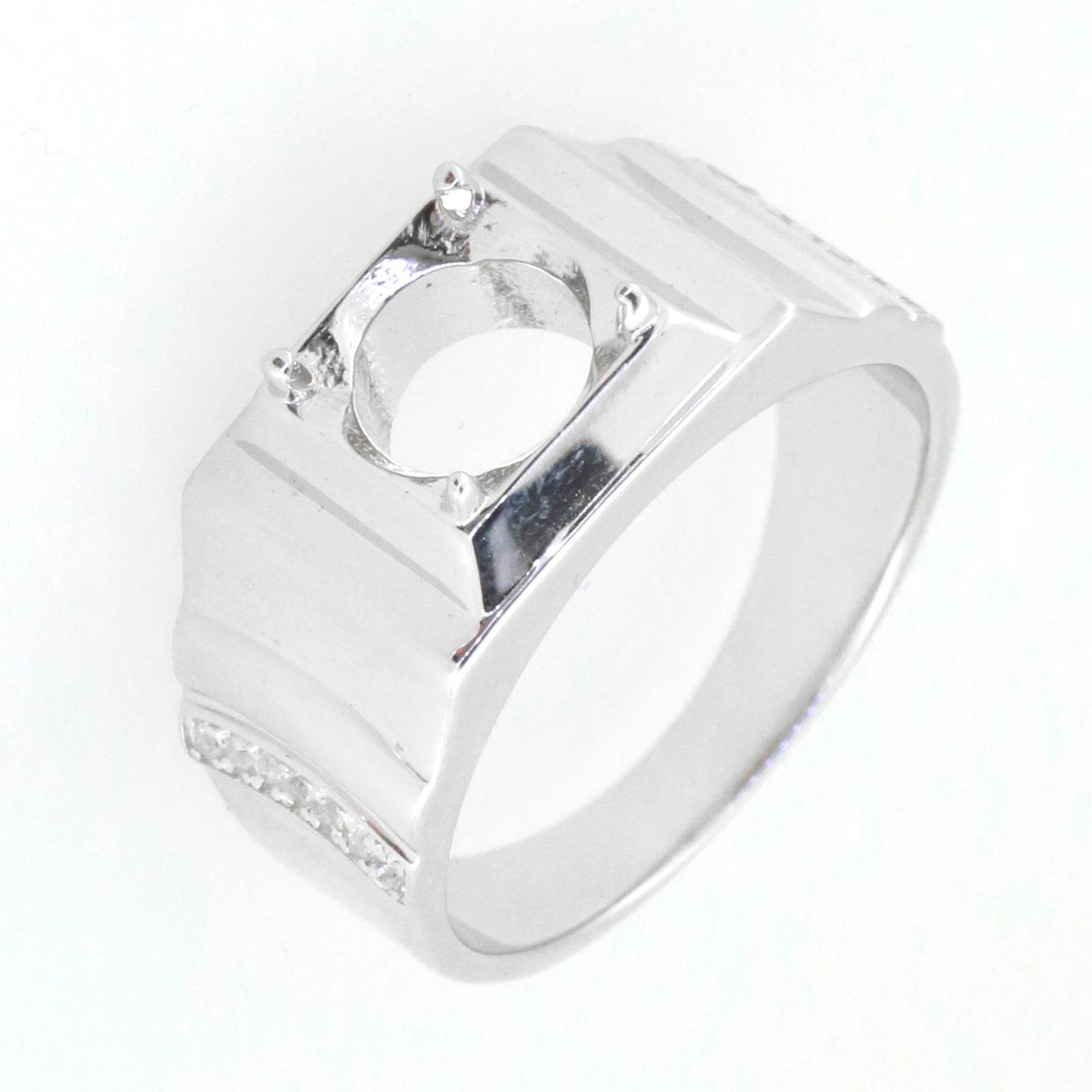 Men's Sterling Silver Semi Mount Ring Setting Round RD 8x8mm Ring with Accent - Syzjewelry