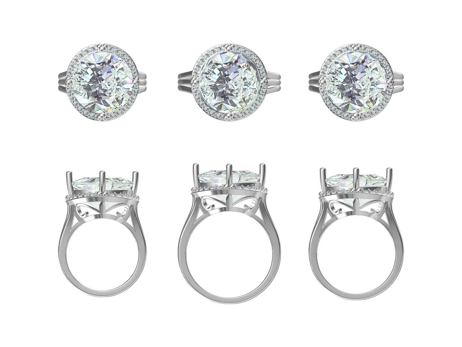 Sterling Silver Semi Mount Ring Setting Round RD 14x4mm Fluer de Lis Halo DHJ