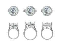 Sterling Silver Semi Mount Ring Setting Round RD 14x4mm Fluer de Lis Halo DHJ