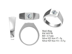 Men's Sterling Silver Semi Mount Ring Setting Round RD 6.5x6.5mm Bezel Set DHJ