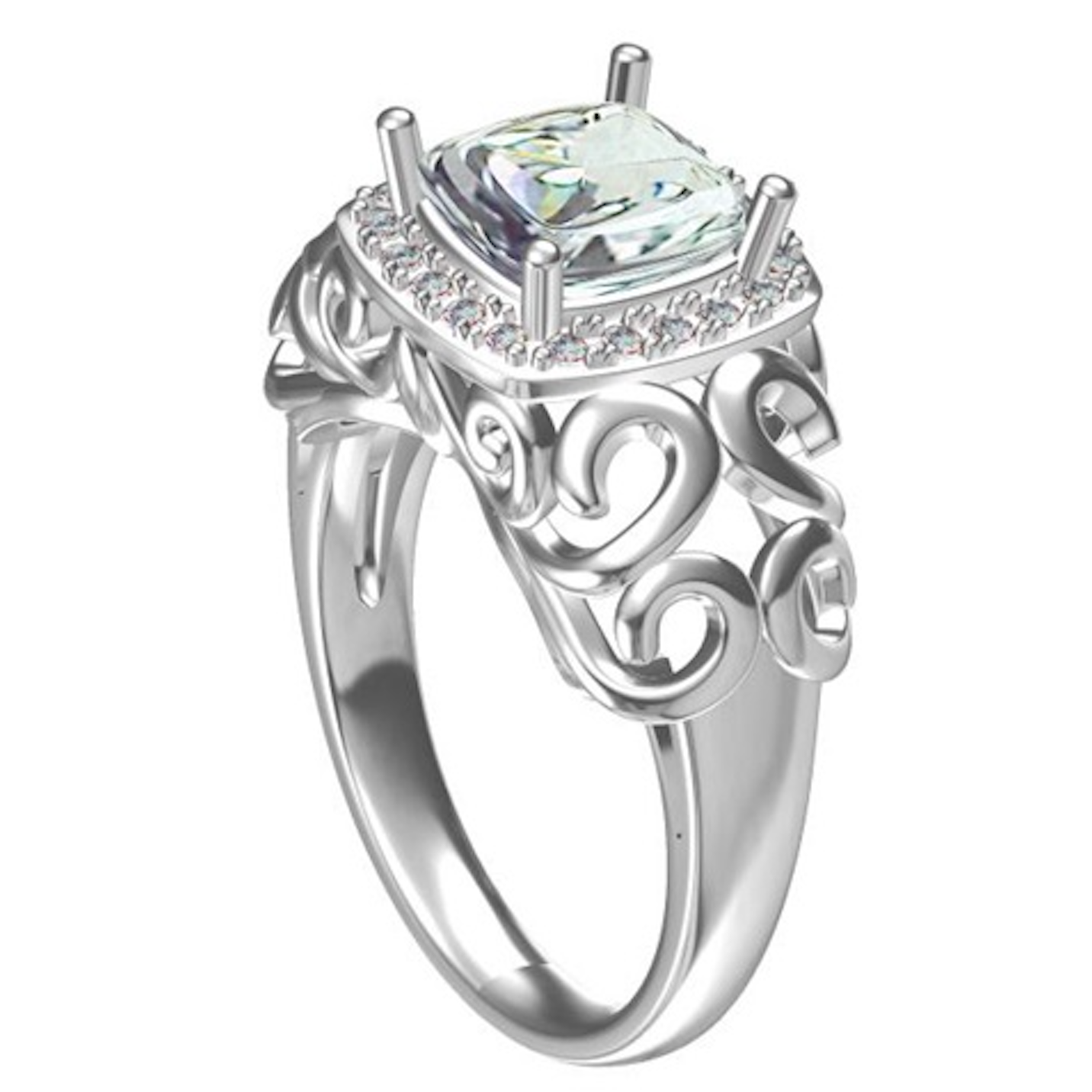Sterling Silver Semi Mount Ring Setting Cushion CU 8X8mm Fleur De Lis Art Nouveau DHJ