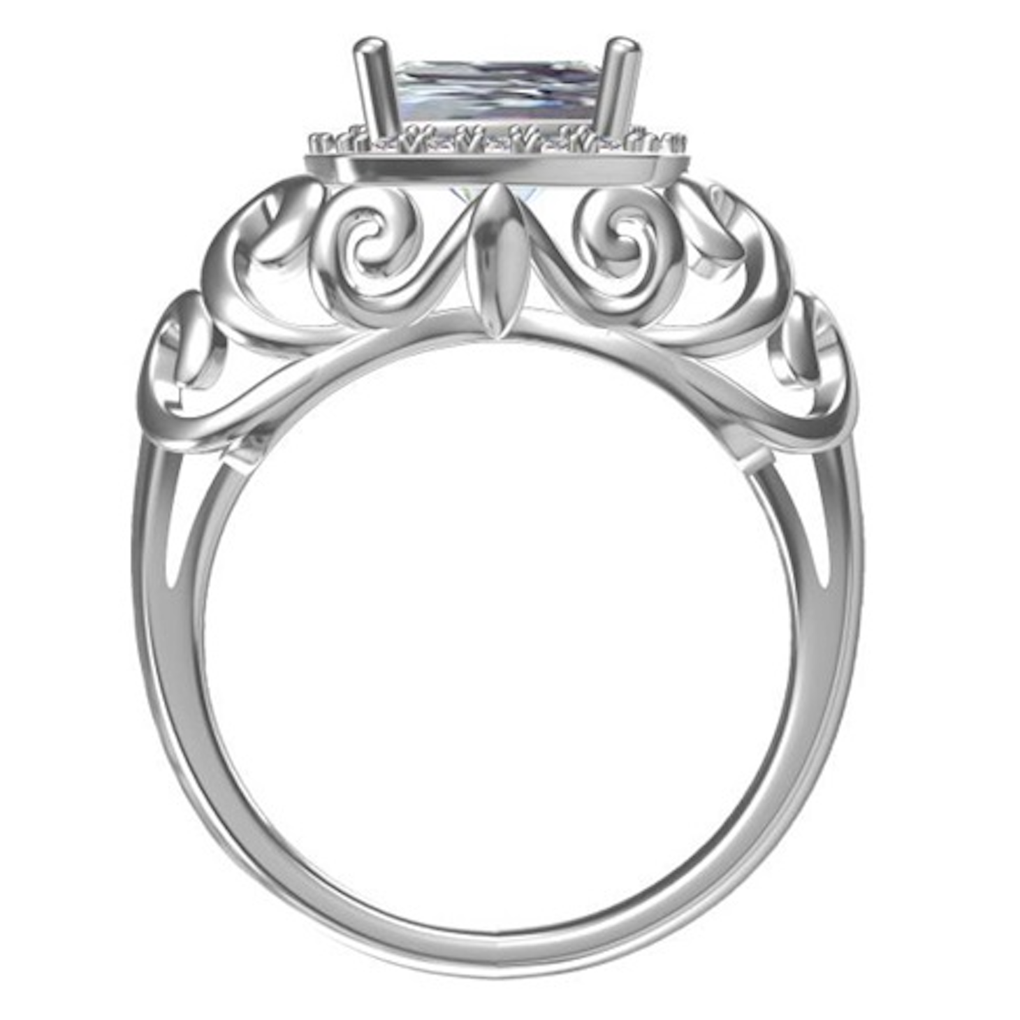Sterling Silver Semi Mount Ring Setting Cushion CU 8X8mm Fleur De Lis Art Nouveau DHJ