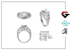 Sterling Silver Semi Mount Ring Setting Cushion CU 8X8mm Fleur De Lis Art Nouveau DHJ