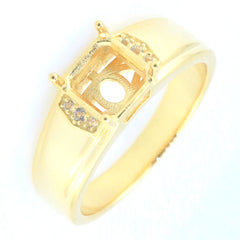 Men's 14K Yellow Gold Semi Mount Ring Setting Square Emerald SQ 8x8mm Asscher Cut Syzjewelry