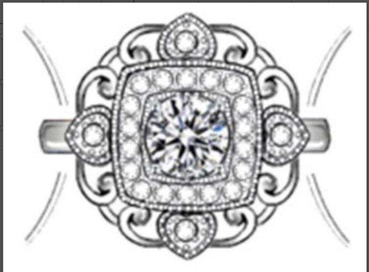 Sterling Silver Semi Mount Ring Setting Round RD 6.5x6.5mm Halo DHJ