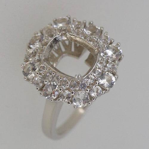 Sterling Silver Semi Mount Ring Setting Cushion CU 10x8mm Double Halo - Syzjewelry
