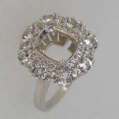 Sterling Silver Semi Mount Ring Setting Cushion CU 10x8mm Double Halo - Syzjewelry