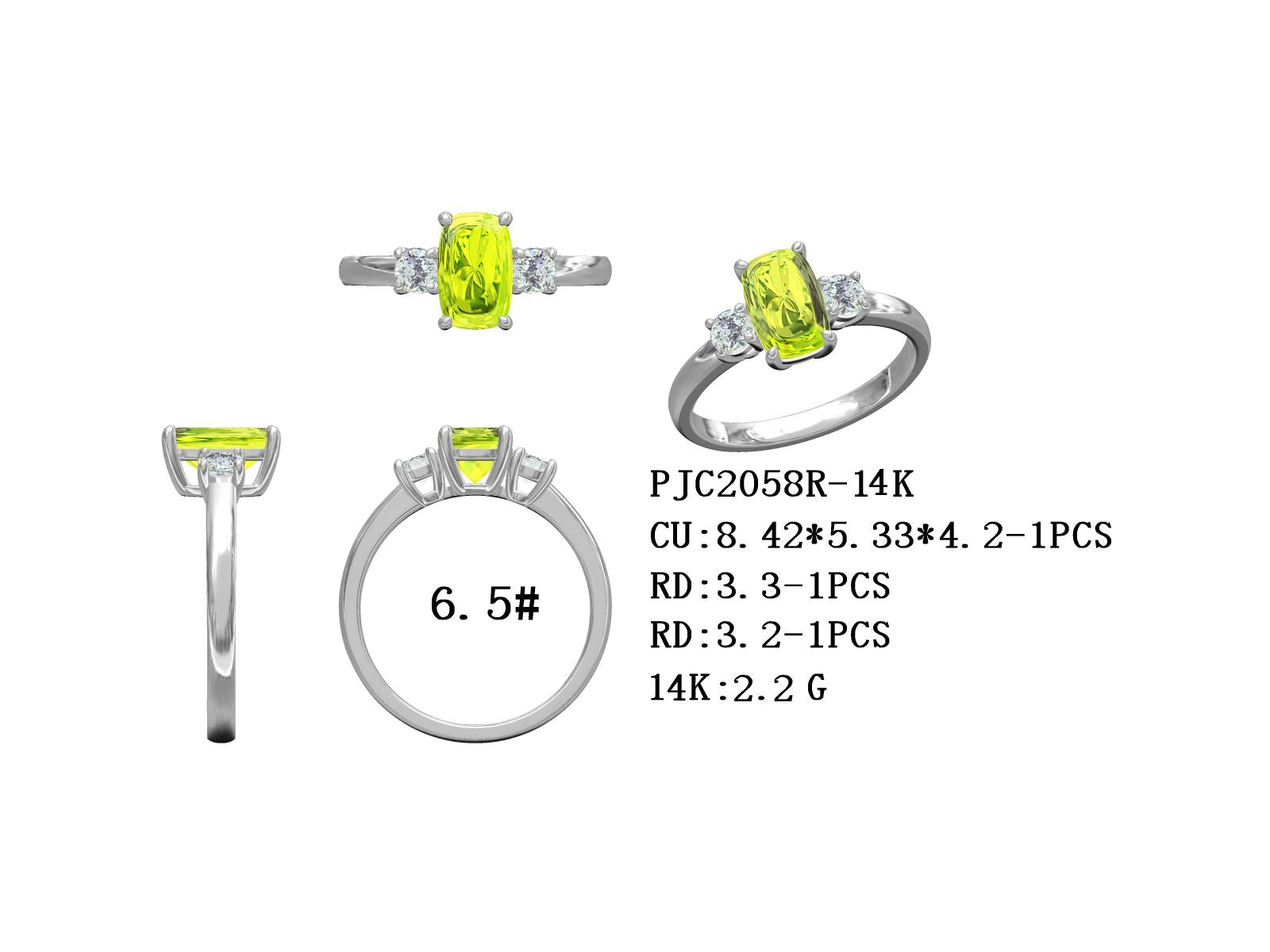 14K White Gold Semi Mount Ring Setting Cushion CU 8.42x5.33x4.20mm RD 3.3mm RD 3.2mm Size 6.5 Syz Jewelry