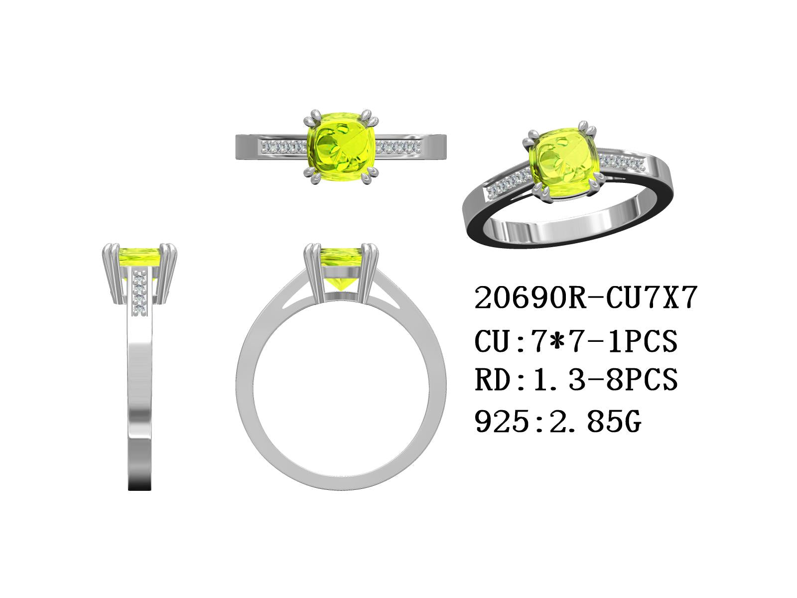 Sterling Silver Semi Mount Ring Setting Cushion CU 7X7mm Syzjewelry