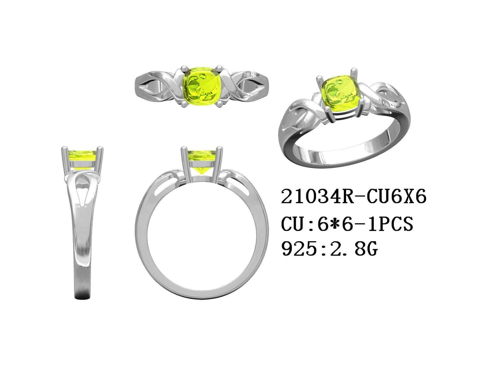 Sterling Silver Semi Mount Ring Setting Cushion CU 6X6mm Syzjewelry