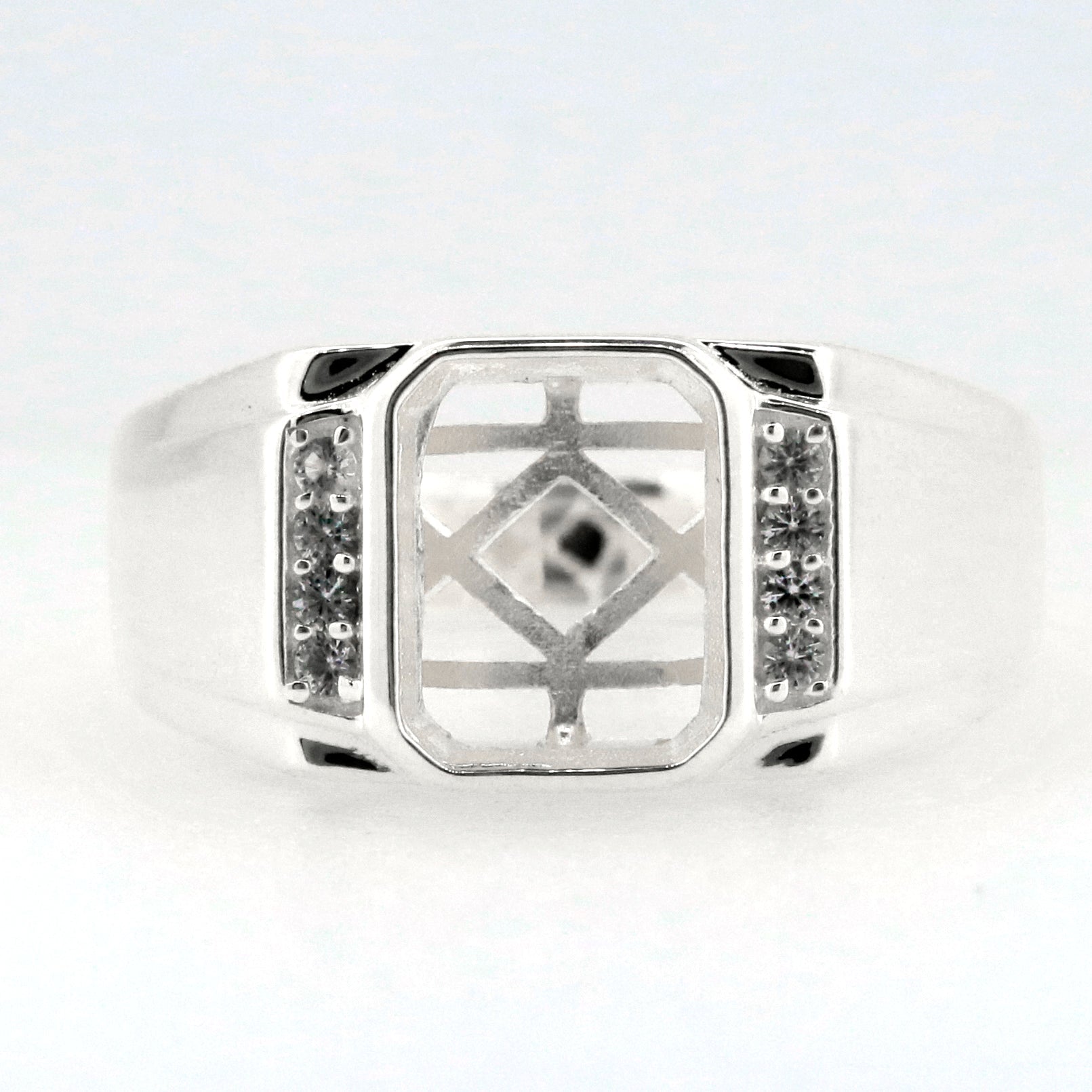 Men's Ring Settings Sterling Silver Ring Mounting Emerald OCT 10X8mm Bezel Set Syzjewelry