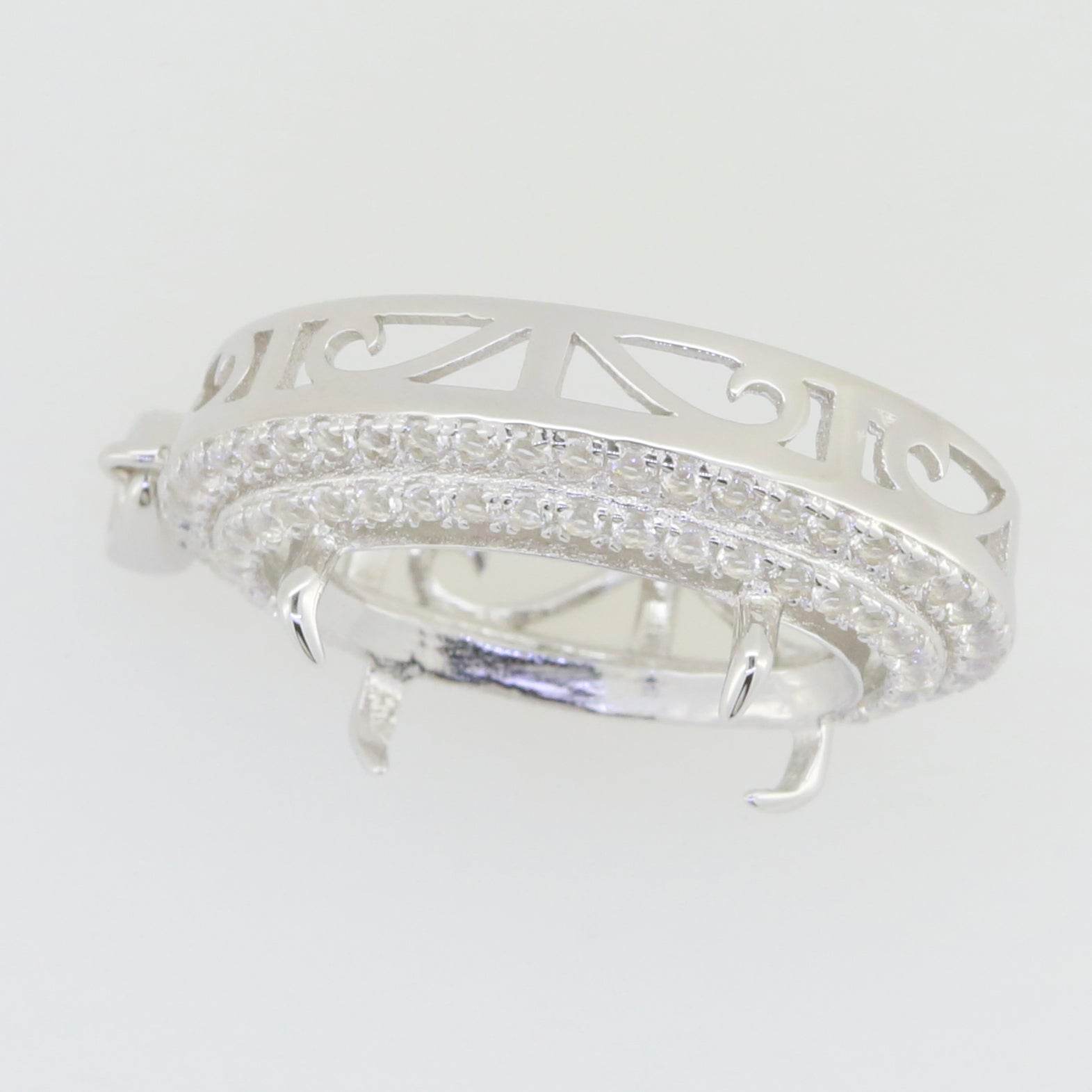 Sterling Silver Semi Mount Pendant Setting Oval OV 16x12mm Double Halo - Syzjewelry