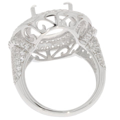 Sterling Silver Semi Mount Ring Setting Oval OV 18x13mm Double Halo Syzjewelry